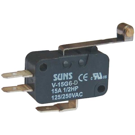 Miniature Snap Action Switch, Lever, Long, Roller Actuator, SPDT, 15 A at 240 V AC Contact Rating MPN:5JEC6