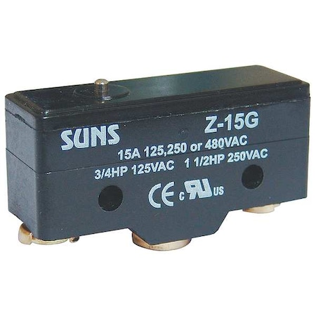Snap Action Switch, Pin, Plunger Actuator, SPDT, 15 A at 480 V AC Contact Rating MPN:5JED4