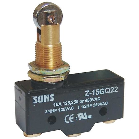Snap Action Switch, Panel Mount, Plunger, Roller Actuator, SPDT, 15 A at 480 V AC Contact Rating MPN:5JED9
