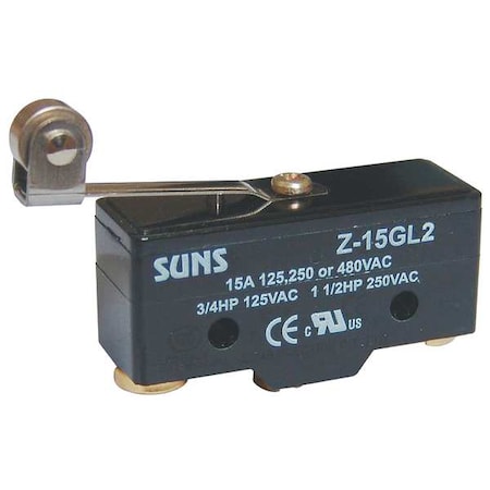 Snap Action Switch, Leaf Roller, Lever Actuator, SPDT, 15 A at 480 V AC Contact Rating MPN:5JEE7