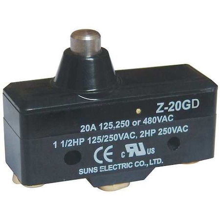 Snap Action Switch, Plunger, Short Actuator, SPDT, 20 A at 480 V AC Contact Rating MPN:5JEE9
