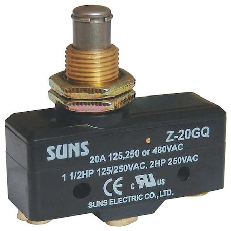 Snap Action Switch, Panel Mount, Plunger Actuator, SPDT, 20 A at 480 V AC Contact Rating MPN:5JEF0