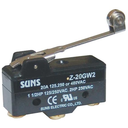 Snap Action Switch, Hinge Roller, Lever Actuator, SPDT, 20 A at 480 V AC Contact Rating MPN:5JEF2