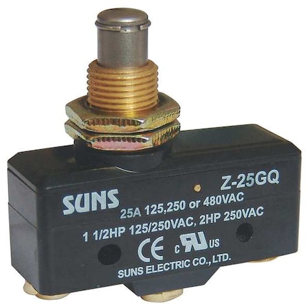 Snap Action Switch, Panel Mount, Plunger Actuator, SPDT, 25 A at 480 V AC Contact Rating MPN:5JEF8