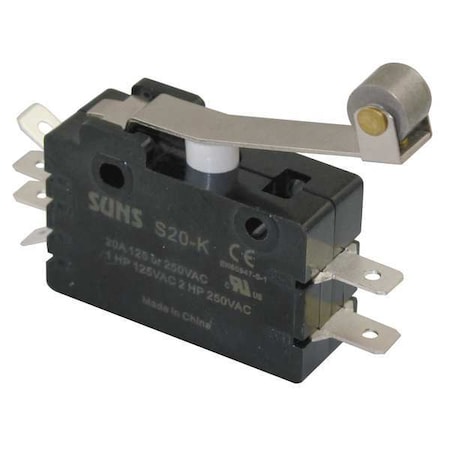 Snap Action Switch, Hinge Roller, Lever Actuator, DPDT, 20 A at 240 V AC Contact Rating MPN:5JEH8