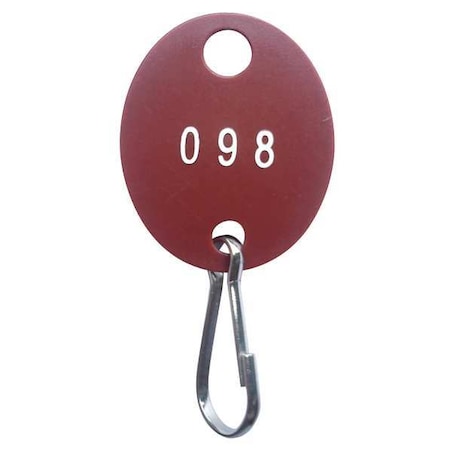 Key Tag, Red, Plastic, Oval, Nickel Plated 100 PK MPN:33J884