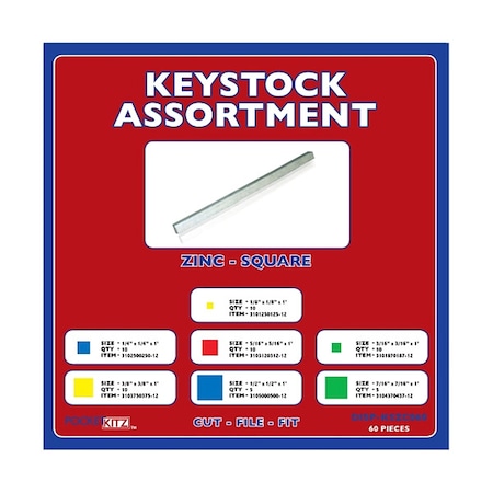 Key Stock Assortment, Steel, Zinc Plated, 60 Pieces MPN:DISP-KSZC060