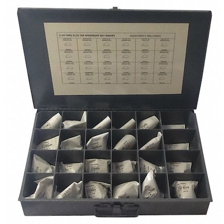 Oversized Woodruff Key Assortment, 1035 Steel, Plain, 600 Pieces, +0.001 in Thick Tolerance MPN:JBDL24WK25