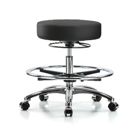 Bench Stool, Med, Vinyl, Chrm, CF, Cstrs, BLK MPN:BR-VMBSO-CR-CF-CC-8540