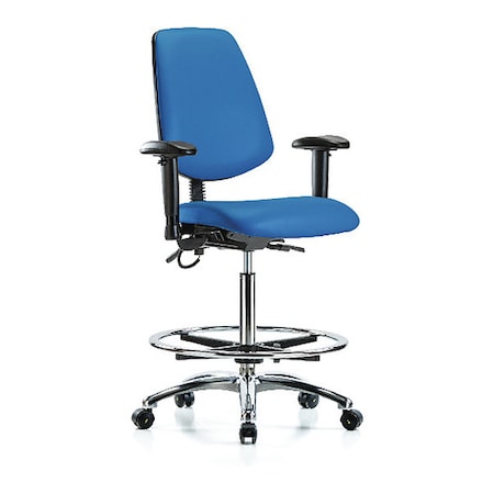 ESD Task Chair, Vinyl (Antibacterial), Blue, 26-1/4 in to 36 in Seat Height, 6-Way Adjustable Arms MPN:BR-ESD-VHBCH-MB-CR-T0-A1-CF-EC-ESDBLU
