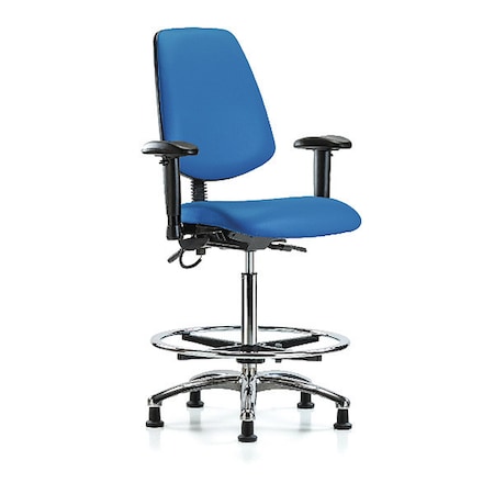 ESD Task Chair, Vinyl (Antibacterial), Blue, 26-1/4 in to 36 in Seat Height, 6-Way Adjustable Arms MPN:BR-ESD-VHBCH-MB-CR-T0-A1-CF-EG-ESDBLU