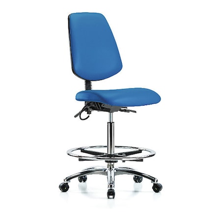 ESD Task Chair, Vinyl (Antibacterial), Blue, 26-1/4 in to 36 in Seat Height, No Arms Arms, Rolling MPN:BR-ESD-VHBCH-MB-CR-T1-A0-CF-EC-ESDBLU