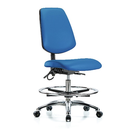 ESD Task Chair, Vinyl (Antibacterial), Blue, 21-1/2 in to 29 in Seat Height, No Arms Arms, Rolling MPN:BR-ESD-VMBCH-MB-CR-T0-A0-CF-EC-ESDBLU
