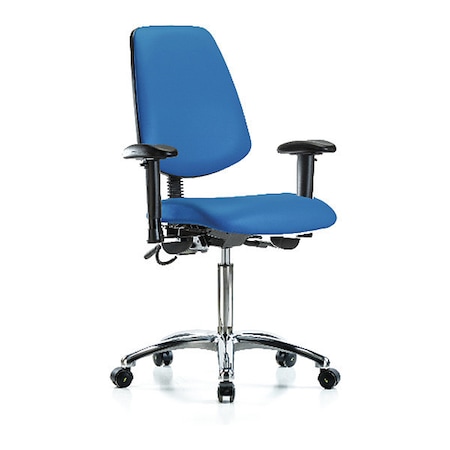 ESD Task Chair, Vinyl (Antibacterial), Blue, 21-1/2 in to 29 in Seat Height, 6-Way Adjustable Arms MPN:BR-ESD-VMBCH-MB-CR-T0-A1-NF-EC-ESDBLU