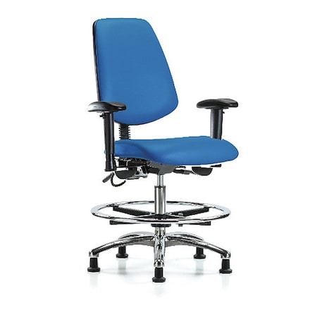 ESD Task Chair, Vinyl (Antibacterial), Blue, 21-1/2 in to 29 in Seat Height, 6-Way Adjustable Arms MPN:BR-ESD-VMBCH-MB-CR-T1-A1-CF-EG-ESDBLU