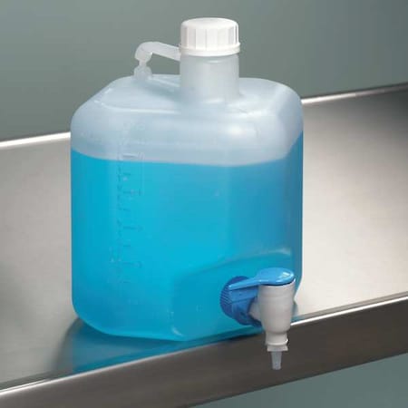 Carboy, 5 L Capacity - mL, 1.32 gal Capacity - oz, Screw On/Spigot Closure, polypropylene, White MPN:3WDU6