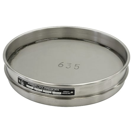 Sieve, 8 in, SS Frame, SS Mesh, No. 635 MPN:5FWT4