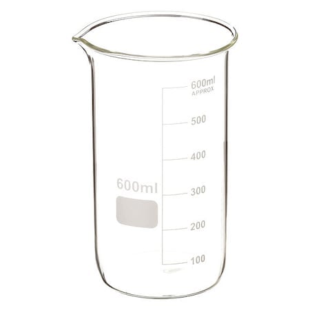 Beaker, Tall Form, Glass, 600mL, PK6 (Formerly Lab Safety Supply) MPN:5YHA6