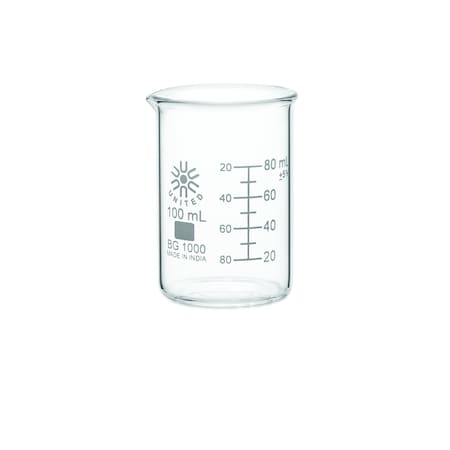 Beaker, Borosilicate Glass, Low Form, 100 mL / 3.3 fl oz Capacity, A Type I, 12 PK MPN:BG1000-100