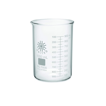 Beaker, Borosilicate Glass, Low Form, 1 L / 33.81 fl oz Capacity, A Type I, 6 PK MPN:BG1000-1000