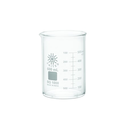 Beaker, Borosilicate Glass, Low Form, 600 mL / 20.2 fl oz Capacity, A Type I, 6 PK MPN:BG1000-600