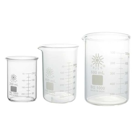 Beaker Set, Borosilicate Glass, Low Form, 250 mL, 400 mL, 600 mL / A Type I MPN:BGSET3