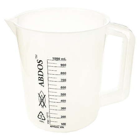 Beaker, Polypropylene, Tall Form with Handle, 1 L / 33.81 fl oz Capacity, Not Rated 4 PK MPN:P50805