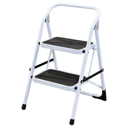 Step Stool, 2 Steps, 225 lb Load Capacity, 2.3 ft Overall Height, Steel, White MPN:803CJ6