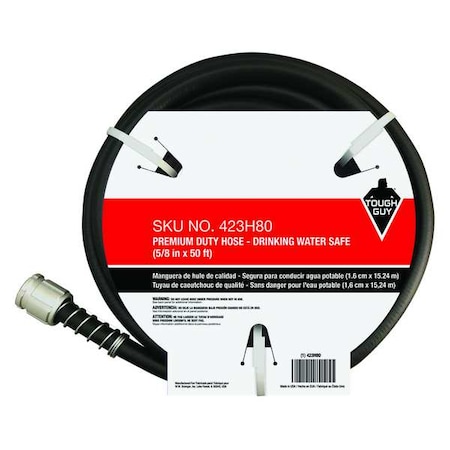5/8 in ID x 50 ft L Water Hose, PVC Tube, Black, Aluminum x Aluminum Fitting MPN:423H80