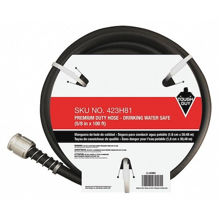 5/8 in ID x 100 ft L Water Hose, PVC Tube, Black, Aluminum x Aluminum Fitting MPN:423H81