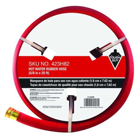 5/8 in ID x 25 ft L Water Hose, Rubber Tube, Red, Brass x Aluminum Fitting MPN:423H82