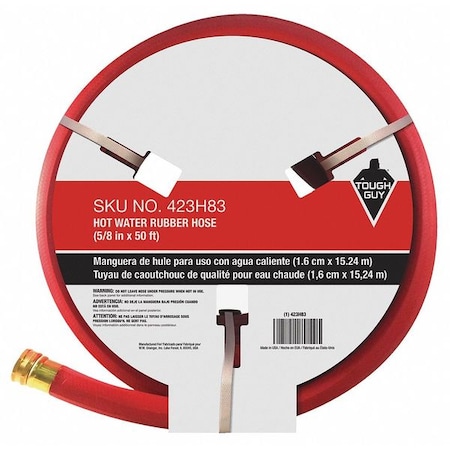 5/8 in ID x 50 ft L Water Hose, Rubber Tube, Red, Brass x Aluminum Fitting MPN:423H83