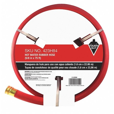 5/8 in ID x 75 ft L Water Hose, Rubber Tube, Red, Aluminum x Aluminum Fitting MPN:423H84