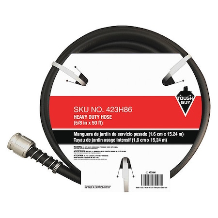 5/8 in ID x 50 ft L Water Hose, PVC Tube, Black, Aluminum x Aluminum Fitting MPN:423H86