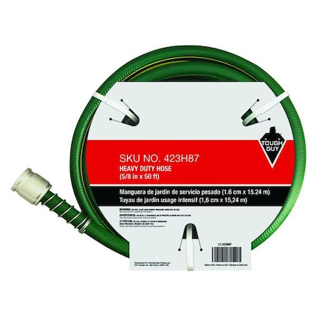 5/8 in ID x 50 ft L Water Hose, PVC Tube, Green, Brass x Aluminum Fitting MPN:423H87