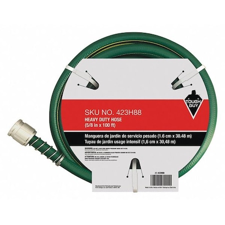 5/8 in ID x 100 ft L Water Hose, PVC Tube, Green, Aluminum x Aluminum Fitting MPN:423H88