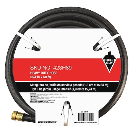 3/4 in ID x 50 ft L Water Hose, PVC Tube, Black, Aluminum x Aluminum Fitting MPN:423H89