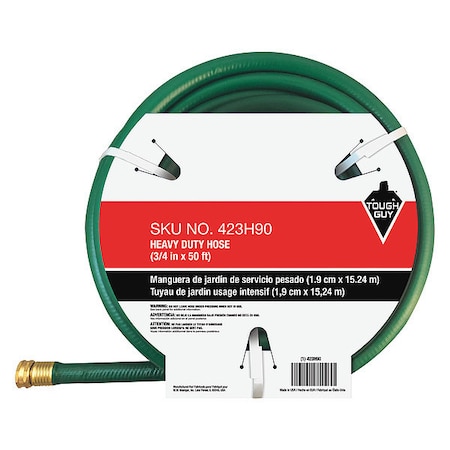 3/4 in ID x 50 ft L Water Hose, PVC Tube, Green, Aluminum x Aluminum Fitting MPN:423H90