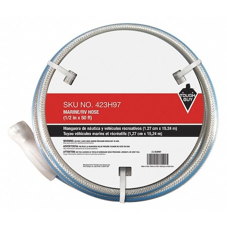 1/2 in ID x 50 ft L Water Hose, PVC Tube, White, Aluminum x Aluminum Fitting MPN:423H97