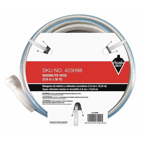 5/8 in ID x 50 ft L Water Hose, PVC Tube, White, Aluminum x Aluminum Fitting MPN:423H98