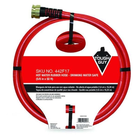 5/8 in ID x 50 ft L Water Hose, Rubber Tube, Red, Aluminum x Aluminum Fitting MPN:442F17