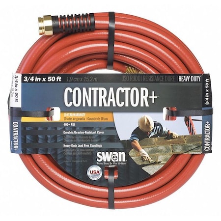3/4 in ID x 50 ft L Heavy Duty Water Hose, PVC Tube, Red, Aluminum x Aluminum Fitting MPN:CSNCG34050