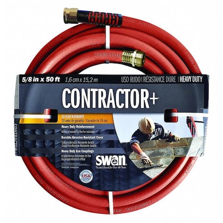 5/8 in ID x 50 ft L Heavy Duty Water Hose, PVC Tube, Red, Aluminum x Aluminum Fitting MPN:CSNCG58050