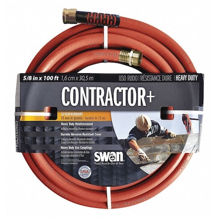 5/8 in ID x 100 ft L Heavy Duty Water Hose, PVC Tube, Red, Aluminum x Aluminum Fitting MPN:CSNCG58100