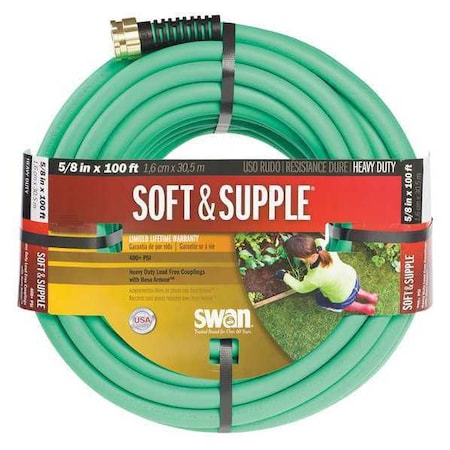 5/8 in ID x 100 ft L Garden Hose, Rubber Tube, Green, Aluminum x Aluminum Fitting MPN:CSNSS58100