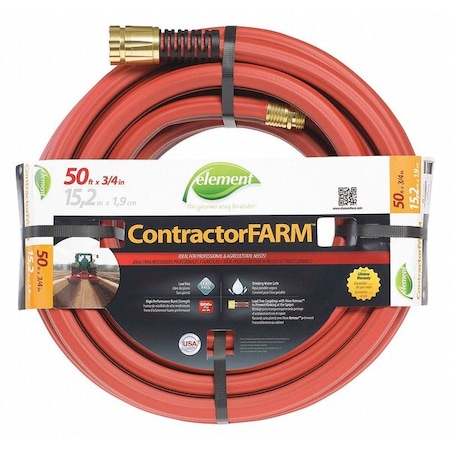3/4 in ID x 50 ft L Water Hose, PVC Tube, Red, Aluminum x Aluminum Fitting MPN:ELCF34050