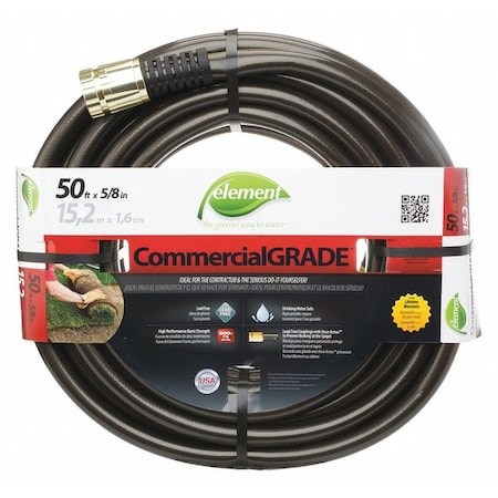 5/8 in ID x 50 ft L Water Hose, PVC Tube, Black, Aluminum x Aluminum Fitting MPN:ELIH58050