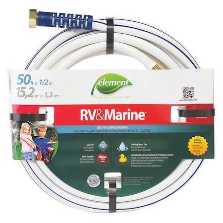 1/2 in ID x 50 ft L Water Hose, PVC Tube, White, Aluminum x Aluminum Fitting MPN:ELMRV12050