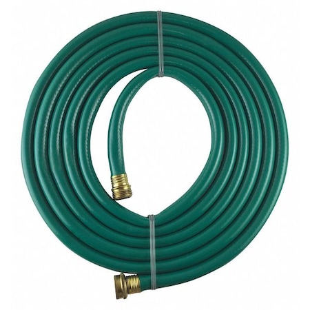 5/8 in ID x 15 ft L Water Hose, PVC Tube, Green, Brass x Brass Fitting MPN:REM15