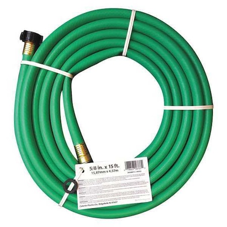 5/8 in ID x 15 ft L Water Hose, PVC Tube, Varies, Brass x Plastic Fitting MPN:SN58R015